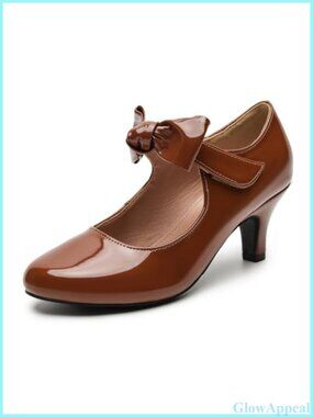 Women's Bow Mary Jane Heels Round Toe Block Heel Dress Pumps